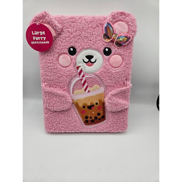 Fuzzy Sketch Book Notebook Journal Blank Pages Pink Bear Bow Drink NWT - Picture 6 of 6